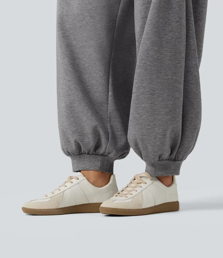 Med hög midja rynklad ballongmodell för vardag joggingbyxor med fickor