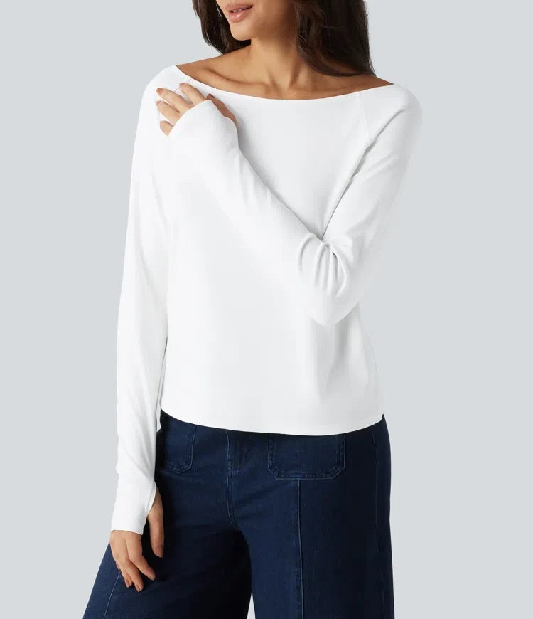Båtringning långärmad tumhål för vardag pimabomull T-shirt