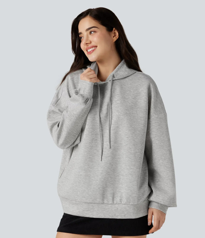 Med huva långärmad vardaglig sweatshirt med fickor