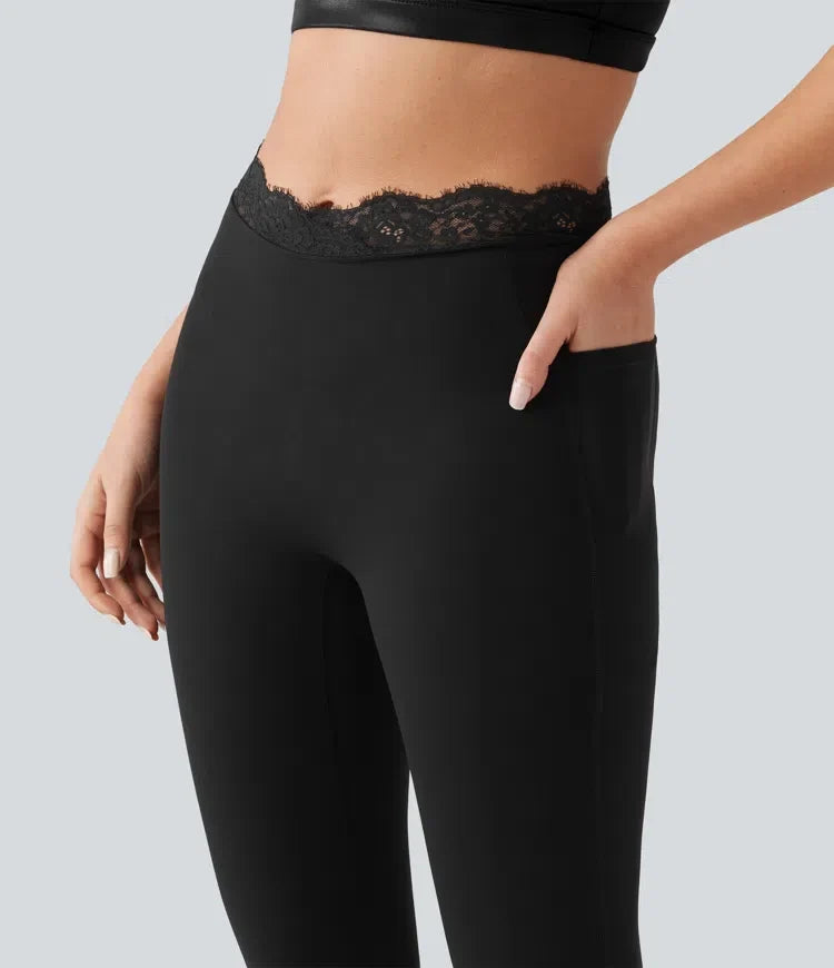Halara UltraSculpt V-formad med hög midja kontrastspets yogaleggings med fickor