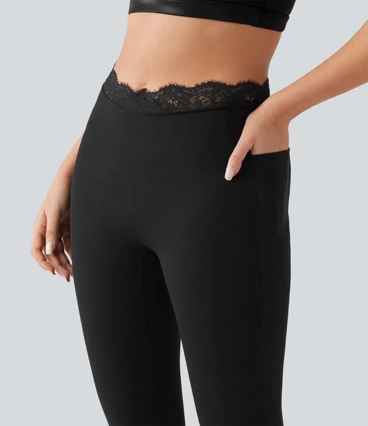 Halara UltraSculpt V-formad med hög midja kontrastspets yogaleggings med fickor