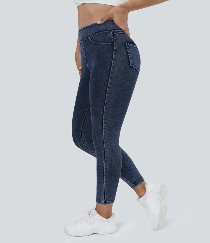 Lyckera Flex högmidjad ficka denim plusstorlek vardagsleggings