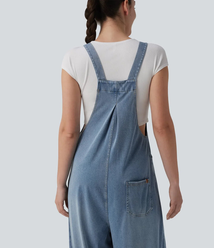 Lyckera Flex justerbara axelband draperad lyocell vardaglig baggy overall med fickor