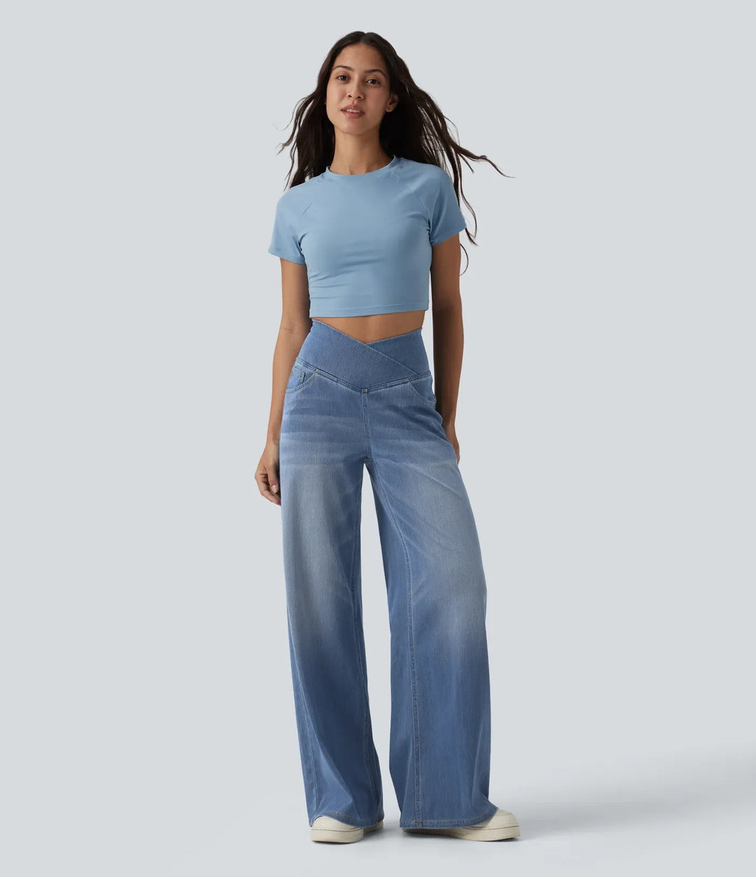 Lyckera Flex crossover högmidjad magkontroll vida ben vardagsjeans med fickor