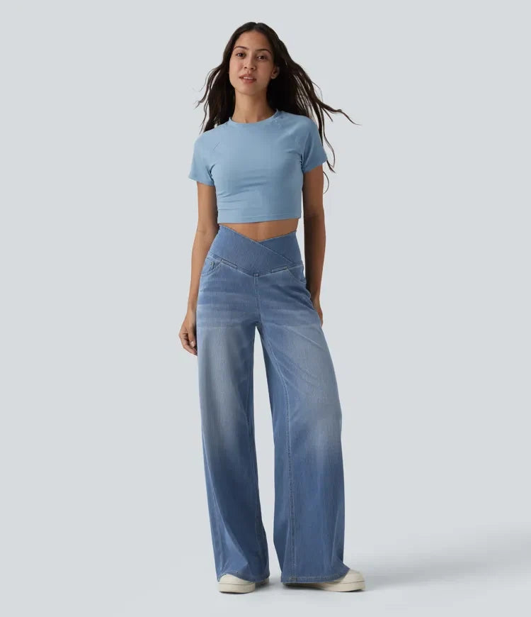 Halara Flex omlott med hög midja och magkontroll vida ben vardagsjeans med fickor