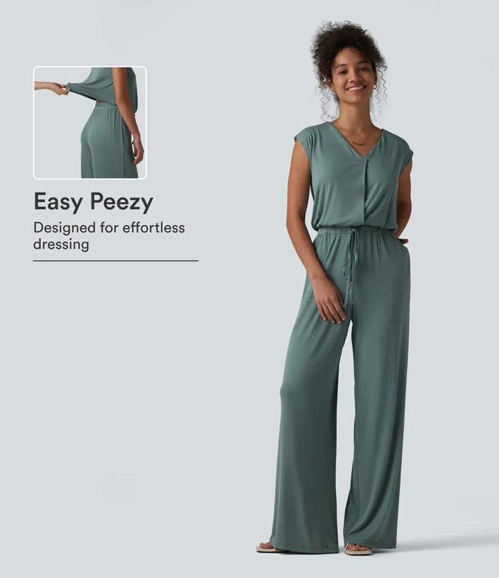 V-ringning ärmlös dragsko jumpsuit för vardag med fickor – Easy Peezy
