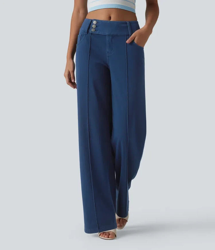 Lyckera Flex låg midja raka ben färgstark arbete jeans med fickor