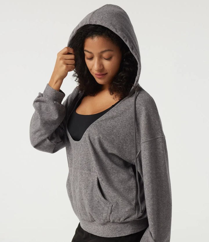 Med huva långärmad vardaglig pullover sweatshirt med fickor