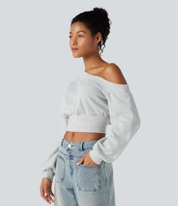 Enaxlad långärmad croppad vardaglig sweatshirt