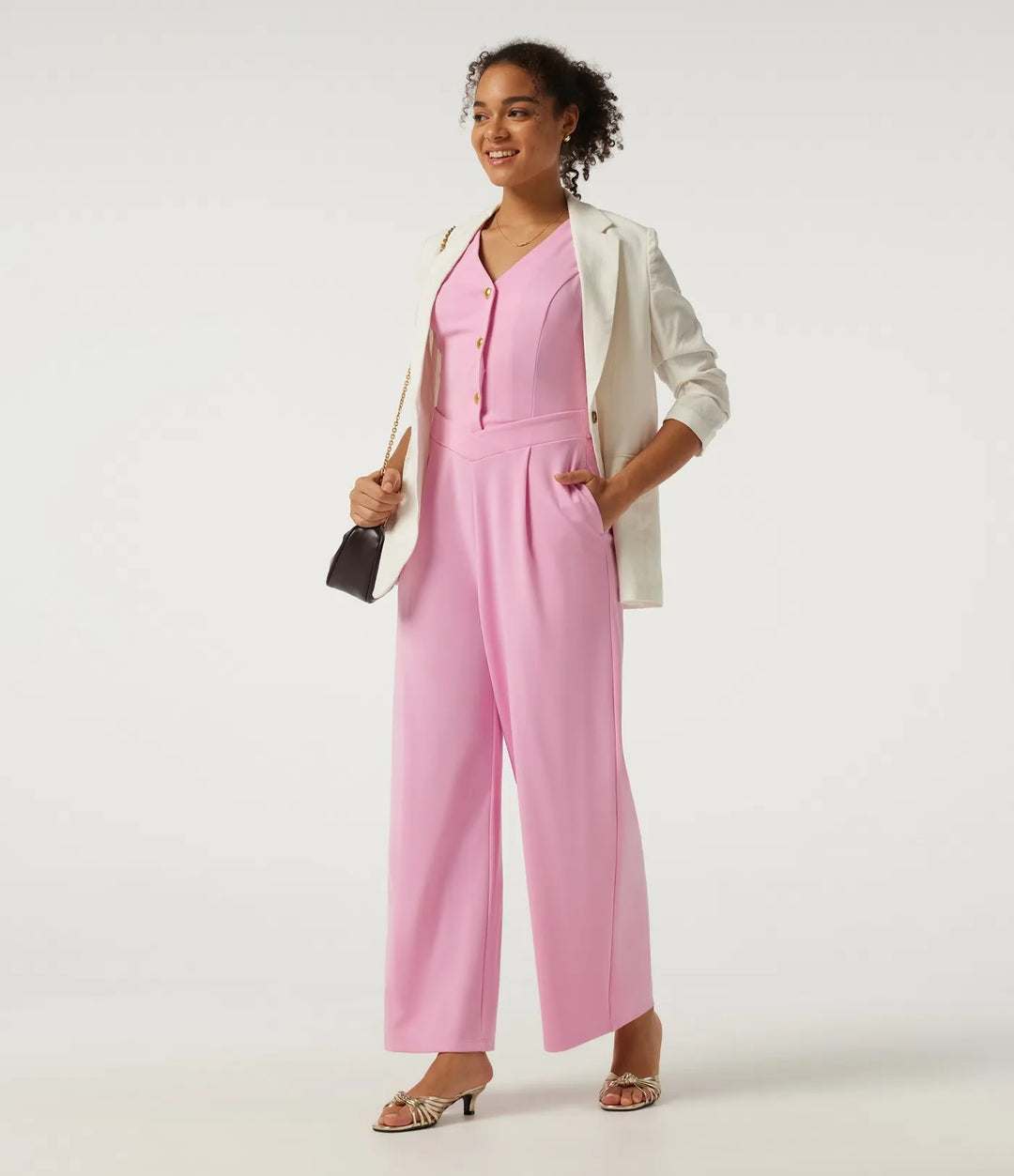 V-ringad ärmlös vida ben arbetsjumpsuit med fickor - Easy Peezy Edition