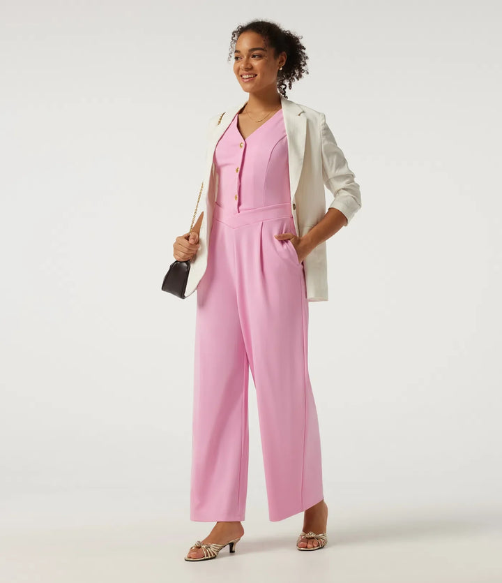 V-ringad ärmlös vida ben arbetsjumpsuit med fickor - Easy Peezy Edition