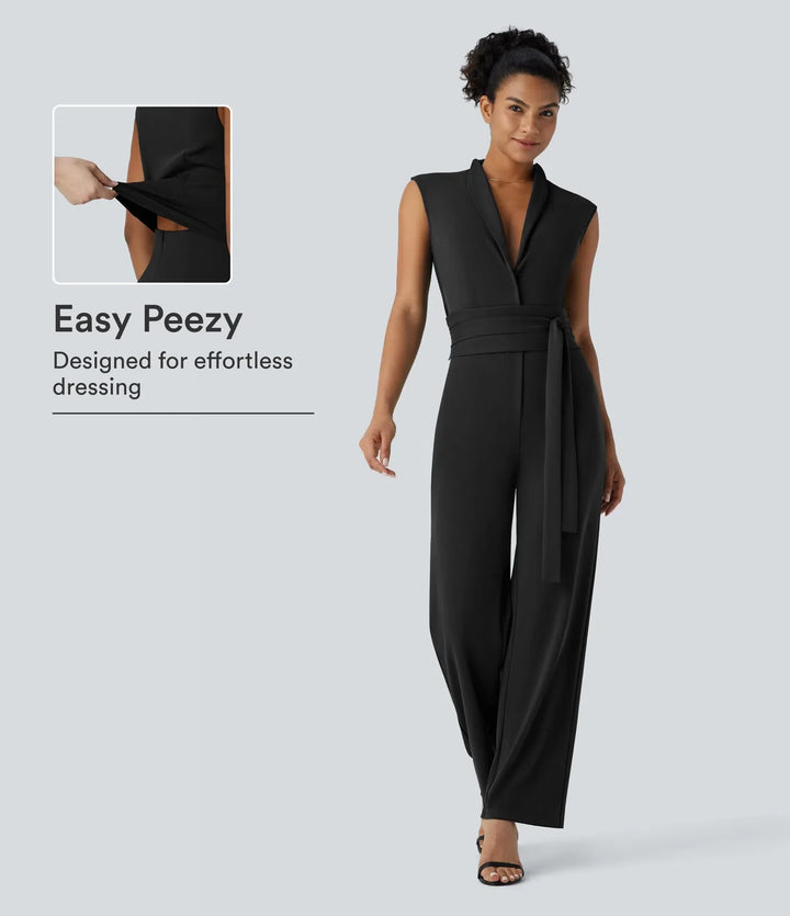Ärmlös bältad ficka arbetsjumpsuit-Easy Peezy Edition