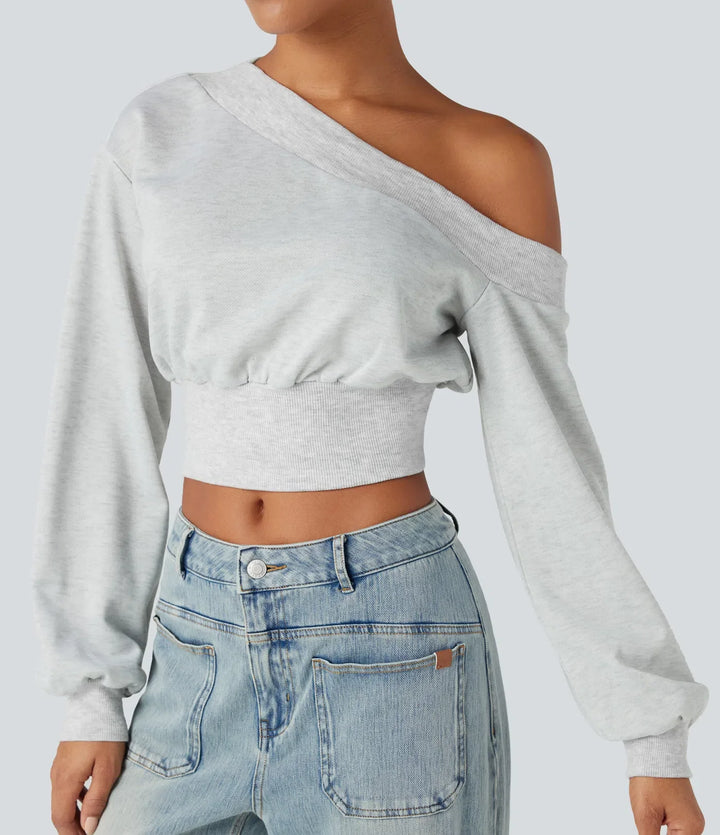 Enaxlad långärmad croppad vardaglig sweatshirt
