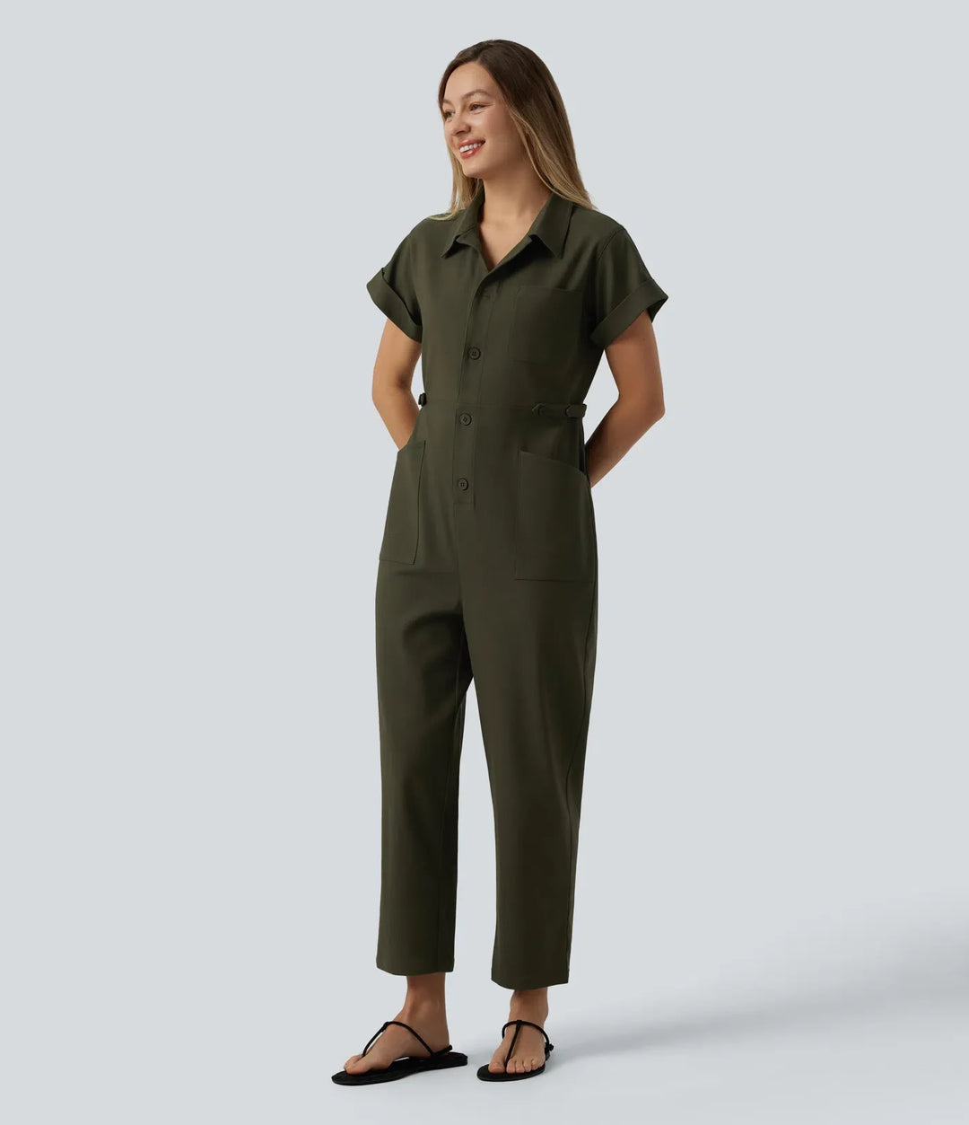 Kortärmad vardaglig jumpsuit med fickor