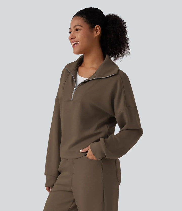 Halvpolo halv dragkedja långärmad arbete sweatshirt