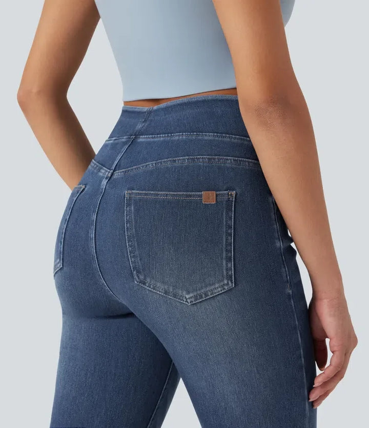 Halara Flex med hög midja och magkontroll tvättad för vardag bootcut jeans med fickor