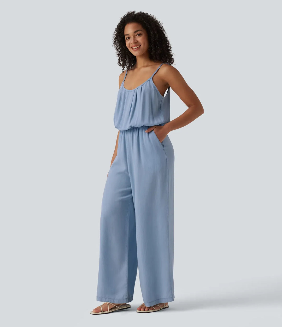 Vida ben denim vardaglig slip jumpsuit med fickor