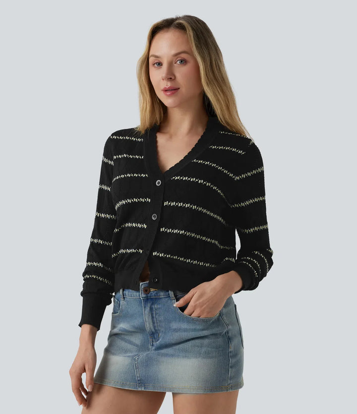 V-ringad långärmad färgblock tröja stickad cardigan
