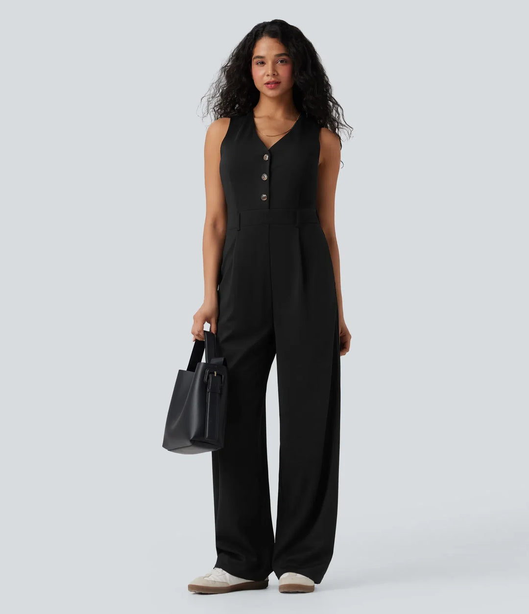 V-ringad ärmlös vardaglig väst jumpsuit med fickor-Easy Peezy