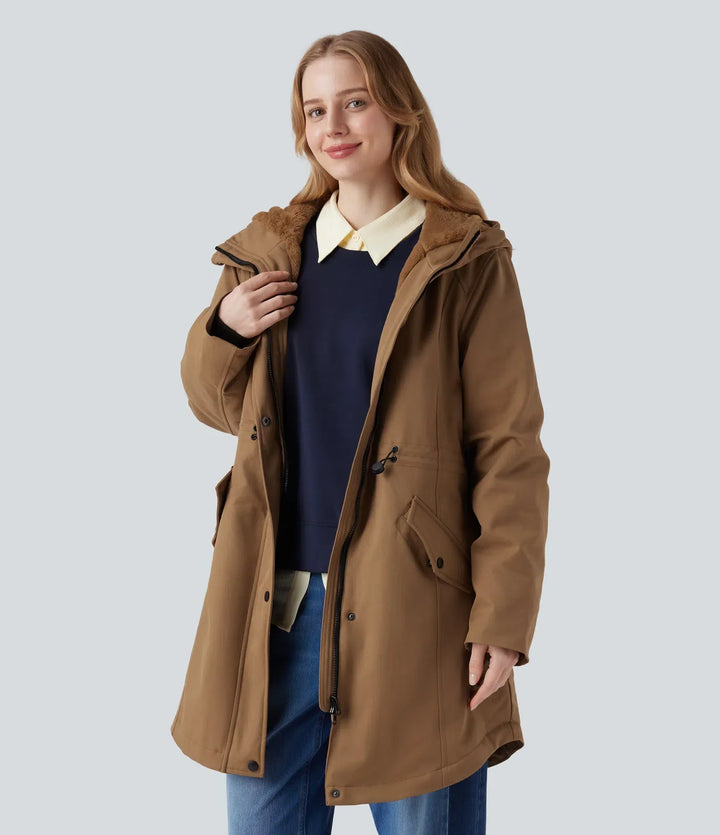 Med huva dragsko fleece vardaglig parka sherpajacka med fickor