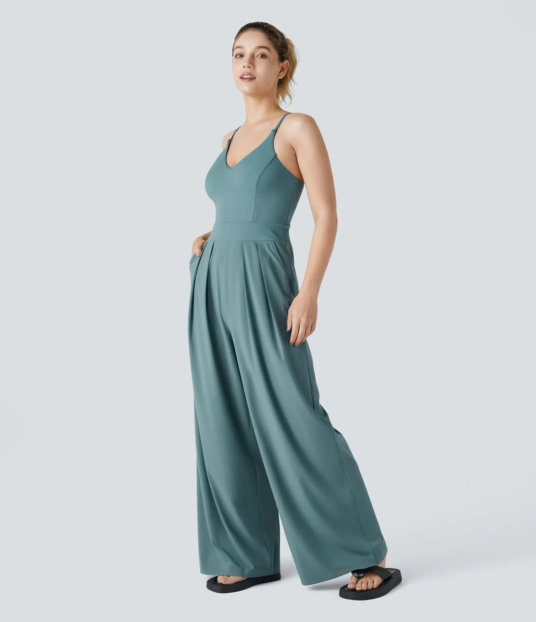 Breezeful rygglös sida dold dragkedja ficka vida ben snabbtorkande resort slip jumpsuit