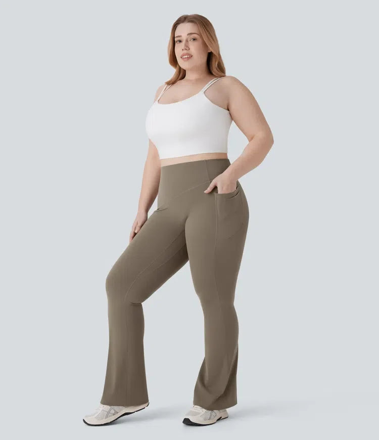 Halara UltraSculpt med hög midja scrunch-effekt rumplyftande magkontroll ficka formande yoga bootcut leggings i plusstorlek