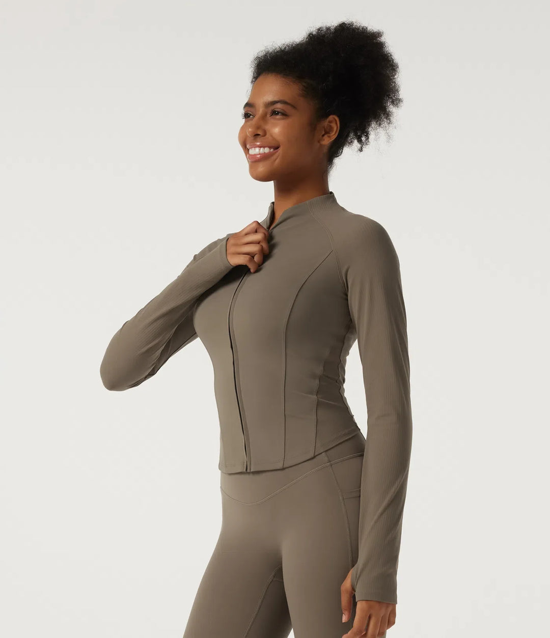 Lyckera UltraSculpt halvpolo långärmad yoga kurvig jacka med tumhål och fickor