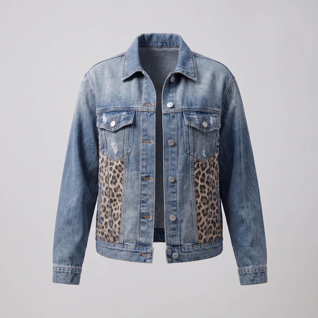 LEOPARDPANELJEANSJACKA