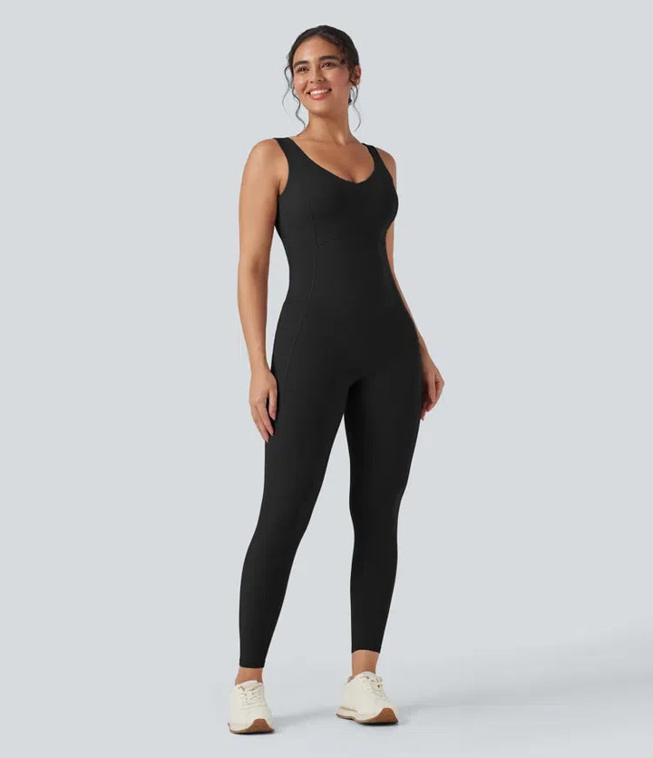 Halara UltraSculpt V-ringning magkontroll rumplyftande träning jumpsuit med fickor