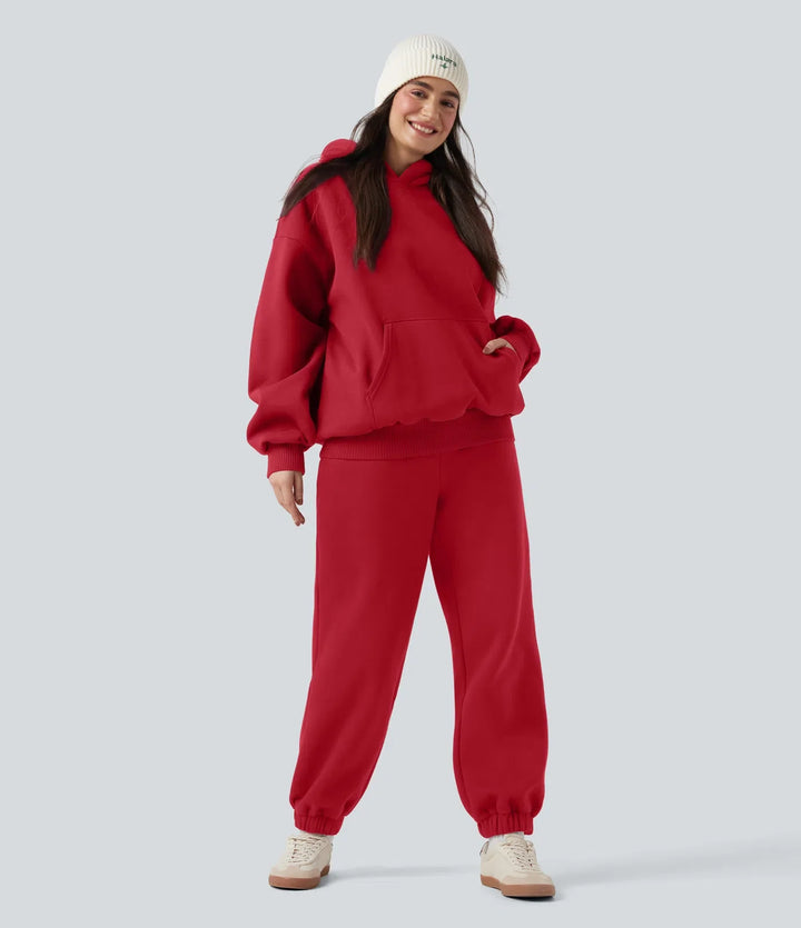 Med huva långärmad fleece vardaglig bomull sweatshirt med fickor
