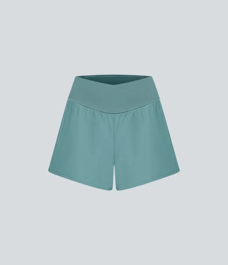 Breezeful med hög midja, omlottmidja och ficka 2-i-1 snabbtorkande yogashorts 4"