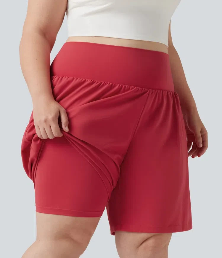 Plusstorlek SoftlyZero Airy med extra hög midja 2-i-1 InstantCool yogashorts 9&