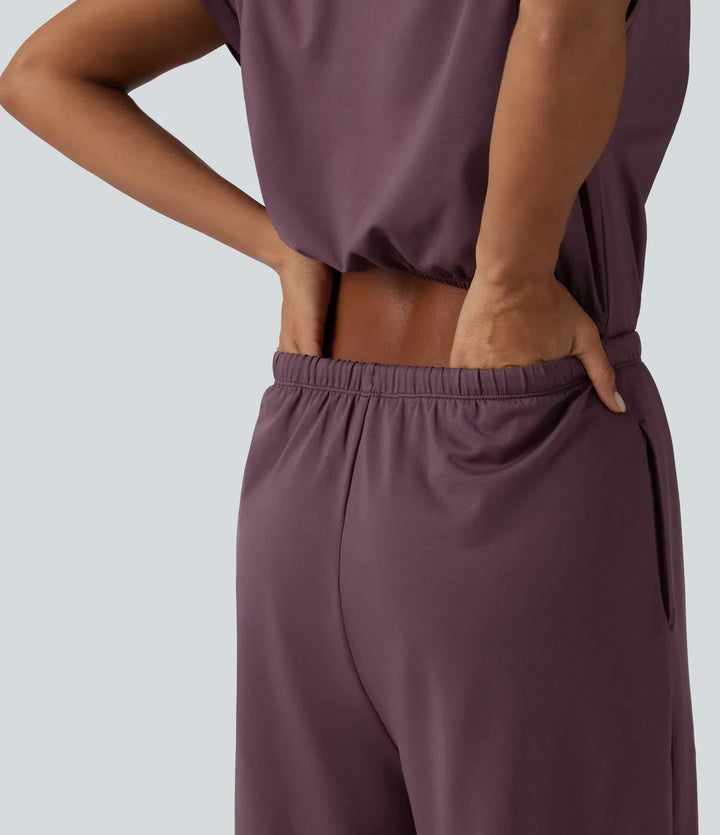 Enaxlad dragsko inbyggd BH vardaglig jumpsuit med fickor-Easy Peezy Edition