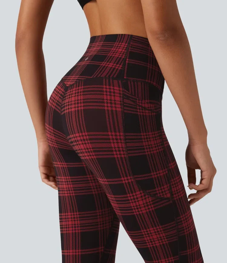 Lyckera UltraSculpt rutig mönster högmidjad magkontroll löpning leggings med fickor