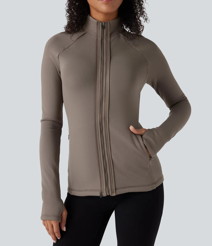PuffFlex 3-i-1 hög hals långärmad tumhål fleece jacka ochkviltad väst med fickor