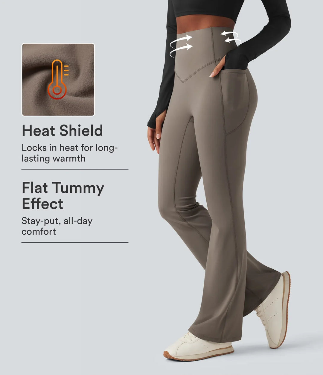 Lyckera UltraSculpt Heat högmidjad magkontroll fleece formande yoga bootcut leggings med fickor