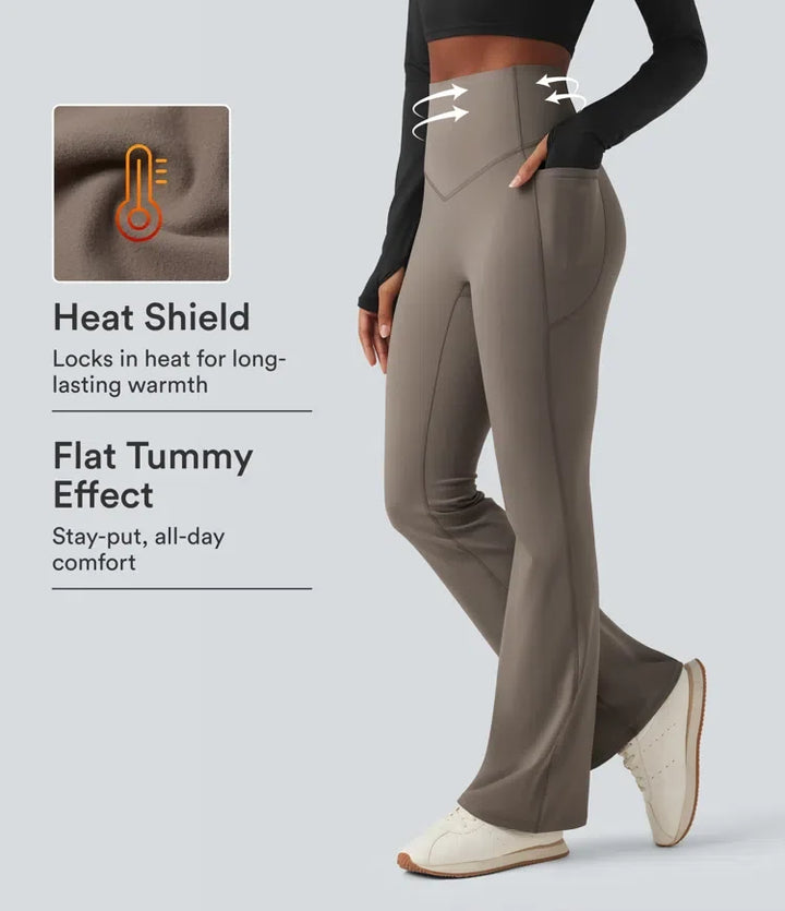 Lyckera UltraSculpt Heat högmidjad magkontroll fleece formande yoga bootcut leggings med fickor