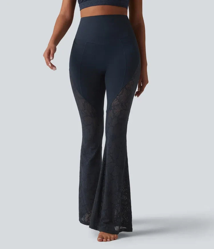 Halara UltraSculpt med hög midja och magkontroll kontrastspets yoga utsvängd leggings med fickor