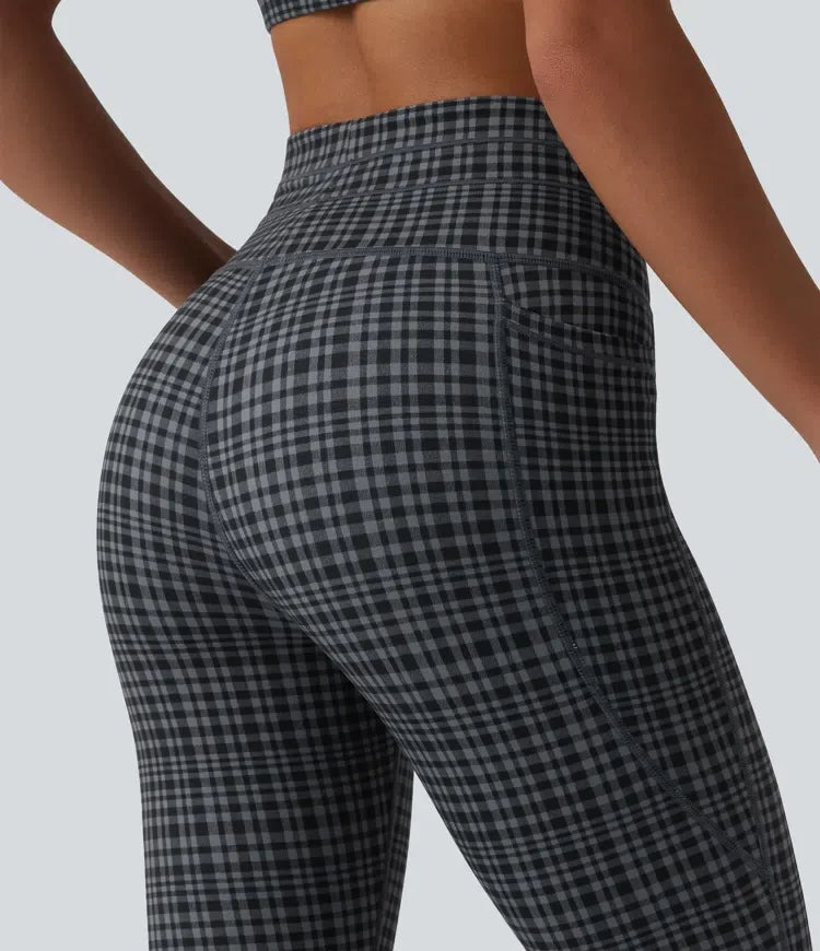 Lyckera UltraSculpt rutig rutig mönster högmidjad dragsko yogaleggings med fickor