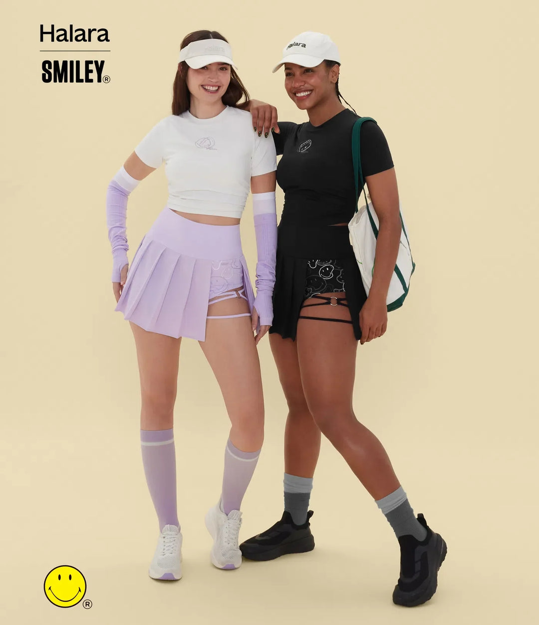 Halara X Smiley® Breezeful med hög midja plisserad 2-i-1 asymmetrisk fåll snabbtorkande mini danskjol med fickor