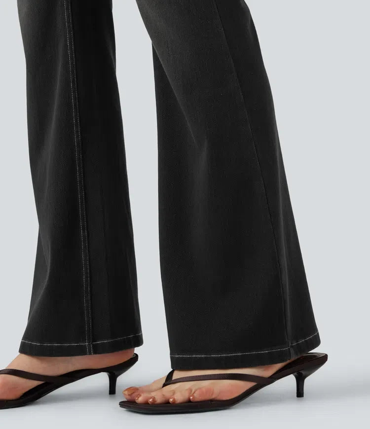 Lyckera Flex högmidjad magkontroll rumplyftande denim vardaglig bootcut leggings med fickor
