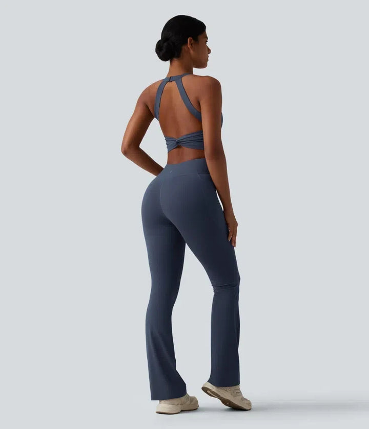 Lyckera UltraSculpt magkontroll bootcut träning jumpsuit med fickor-Easy Peezy Edition