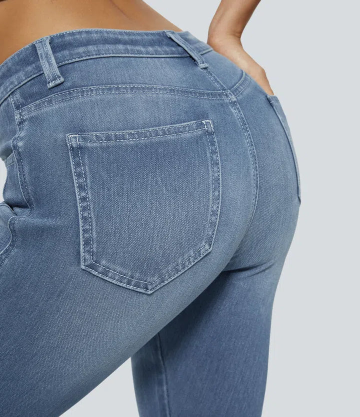Halara Flex med låg till medelhög midja dragkedja fickor för vardag smal jeans