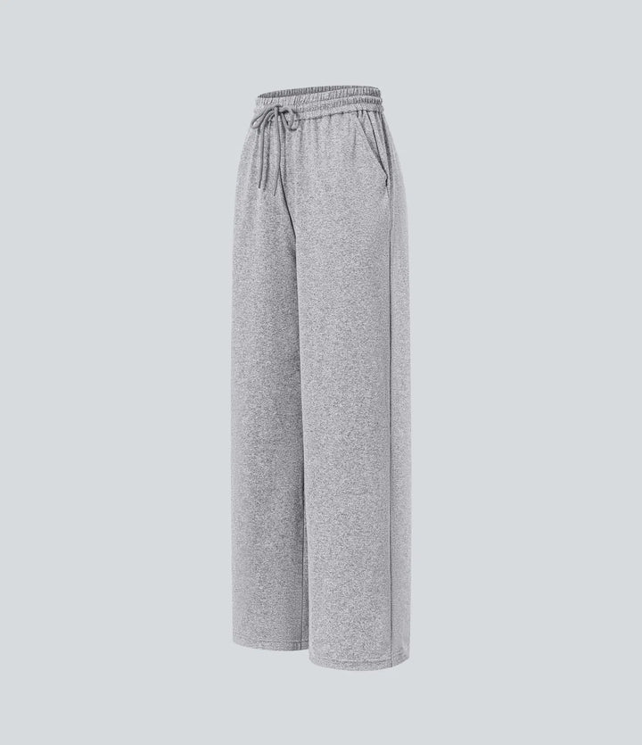 Med hög midja dragsko ficka vida ben baggy vardagsbyxor