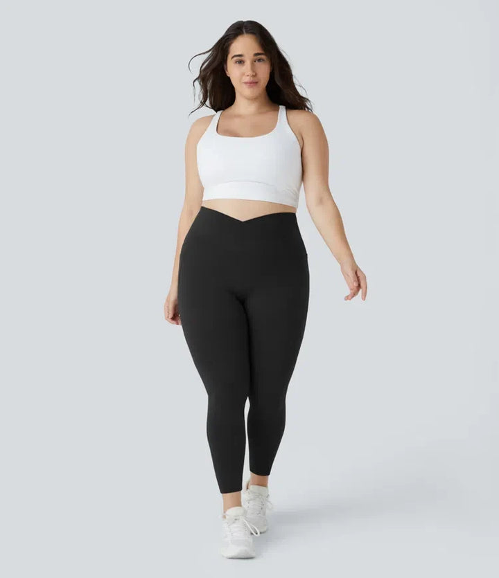 SoftlyZero med hög midja, omlottmidja och ficka enfärgad plusstorlek fullängd leggings