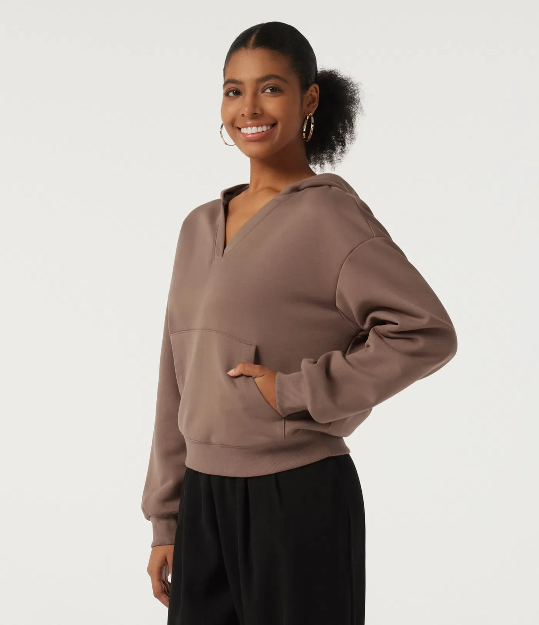 Med huva långärmad fleece vardaglig sweatshirt med ficka