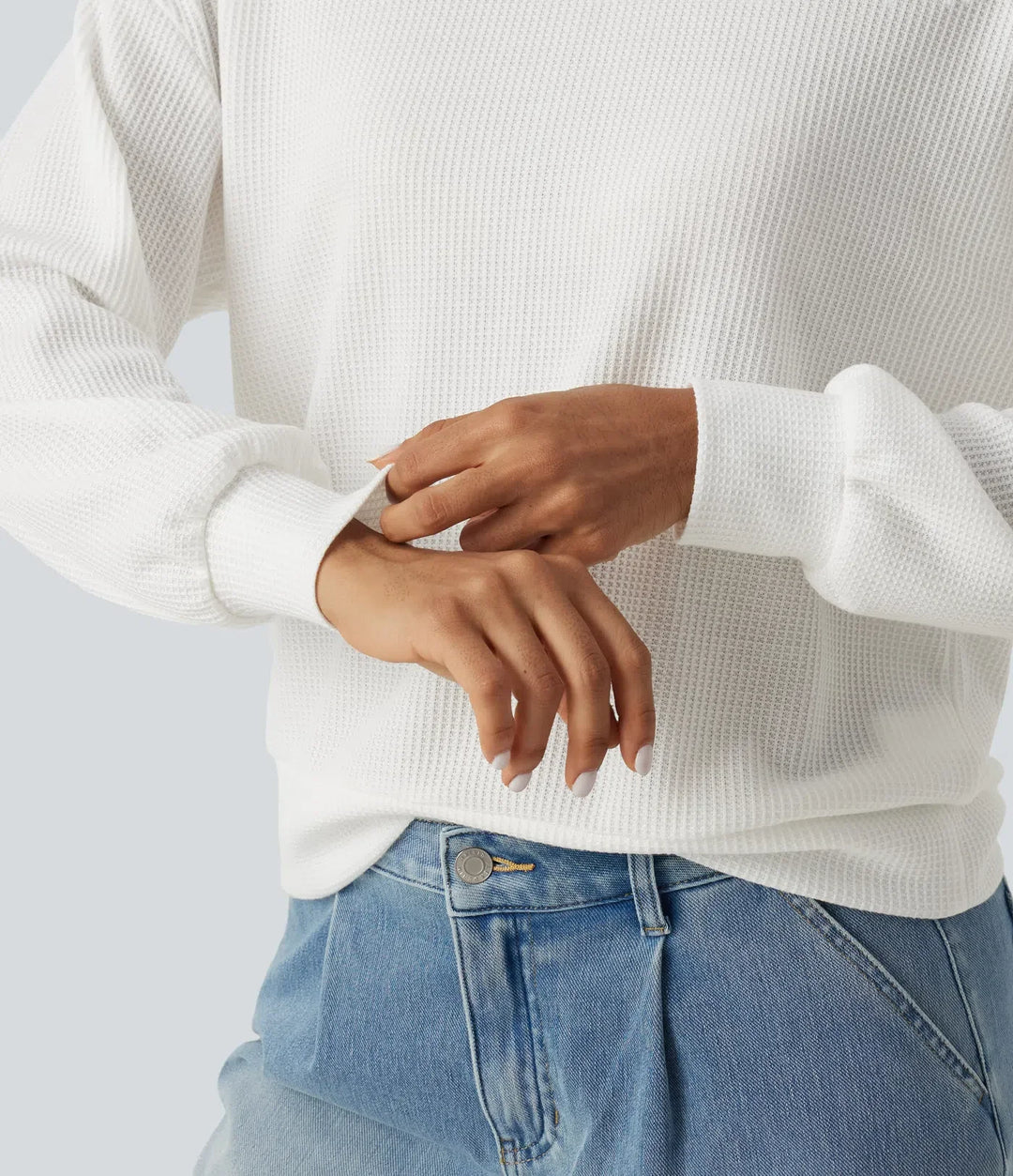 Med huva nedhasad axel långärmad våffelstruktur vardaglig sweatshirt