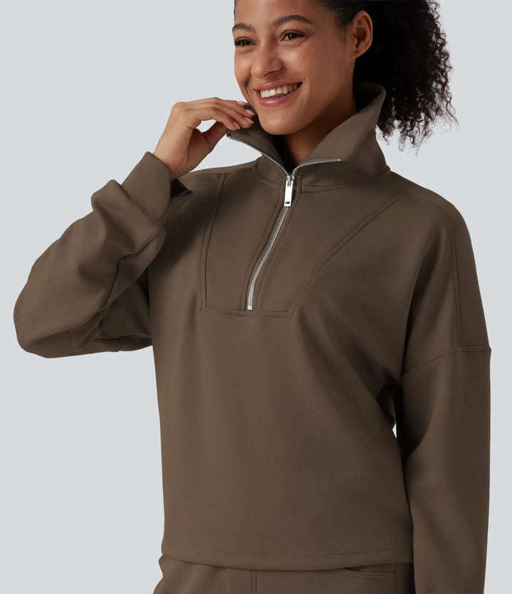 Halvpolo halv dragkedja långärmad arbete sweatshirt