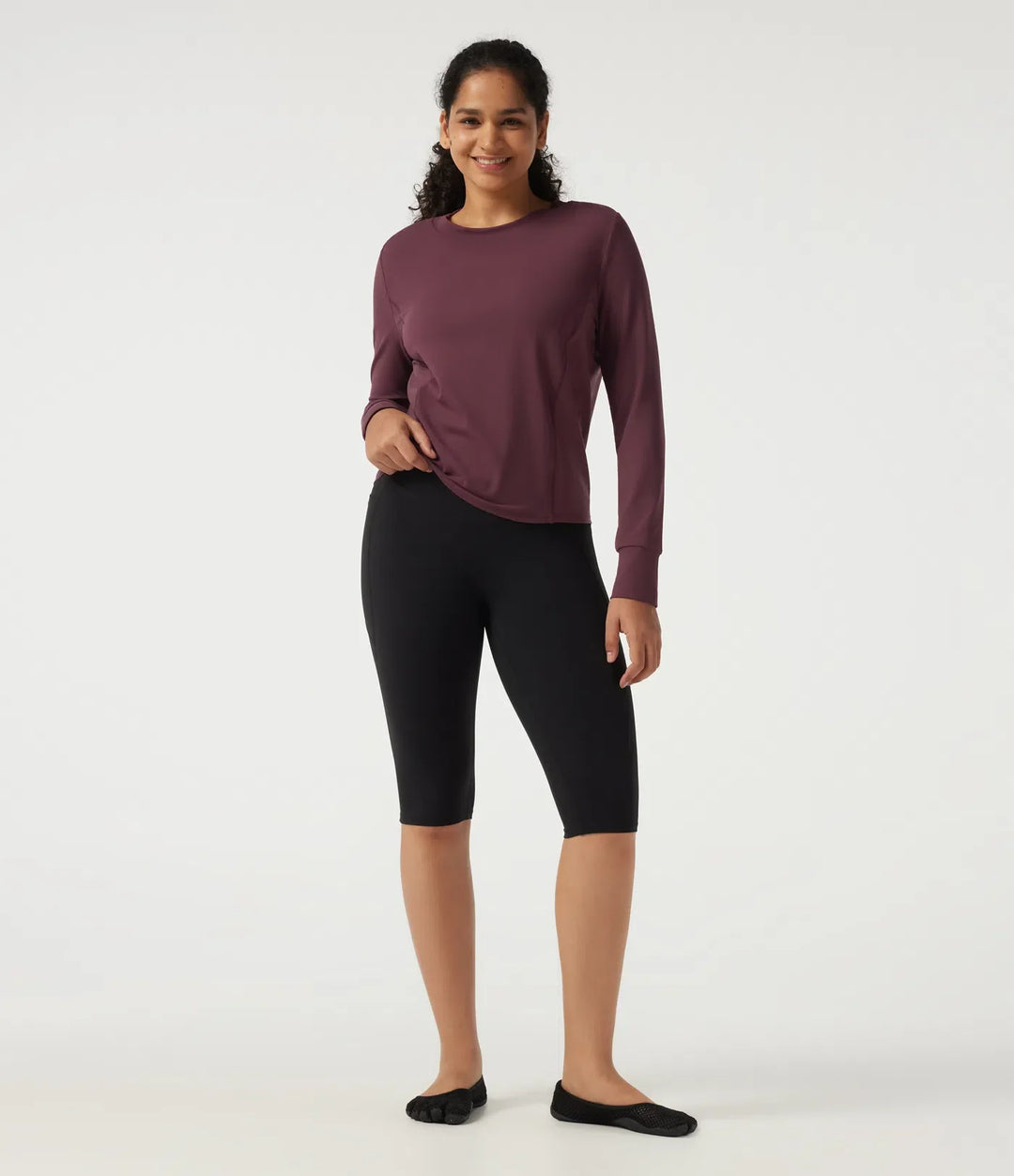 Rund hals långärmad kontrastmesh snabbtorkande träning sweatshirt