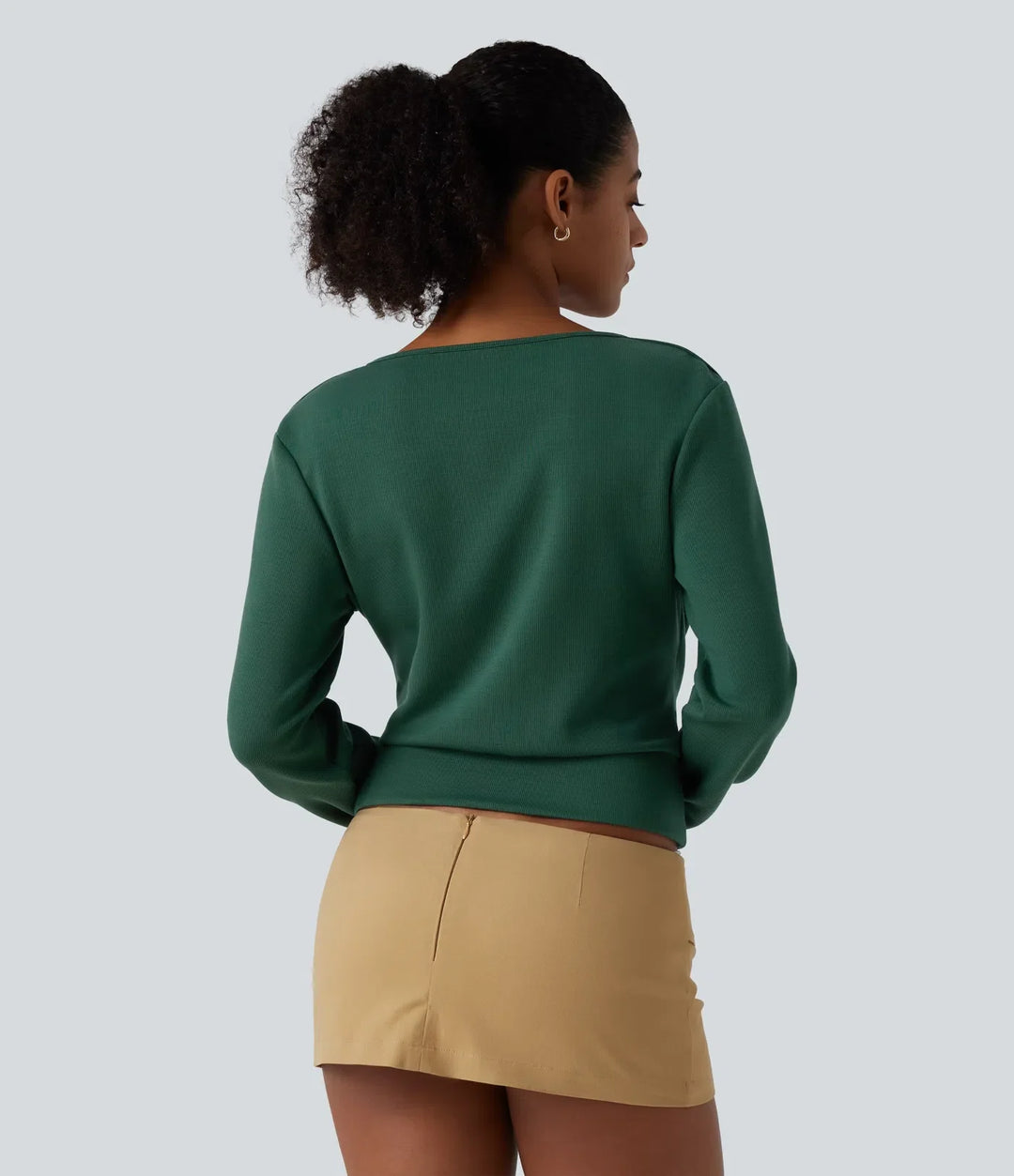 V-ringad långärmad crossover rynkat yoga sweatshirt